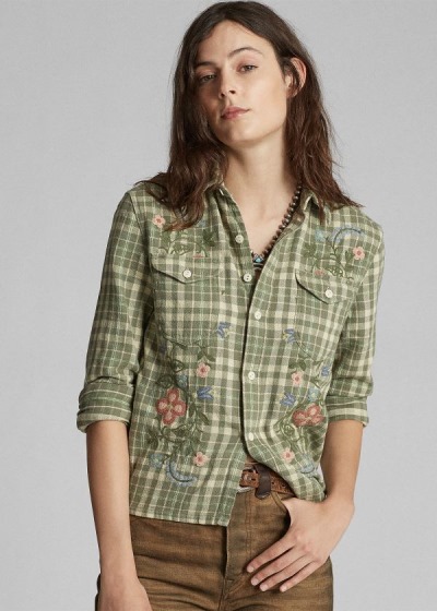 Women's Ralph Lauren Floral Embroidered Work Shirt | 039218UFN